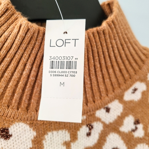 NWT LOFT Sparkling Gold Leopard Print Mock Neck Thick + Stretchy + Soft Sweater - Picture 3 of 8